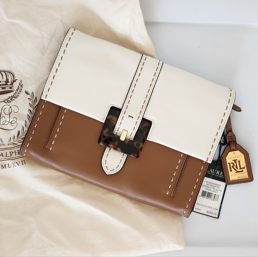 Lauren Ralph Lauren White and Brown Shoulder /Clutch Bag
